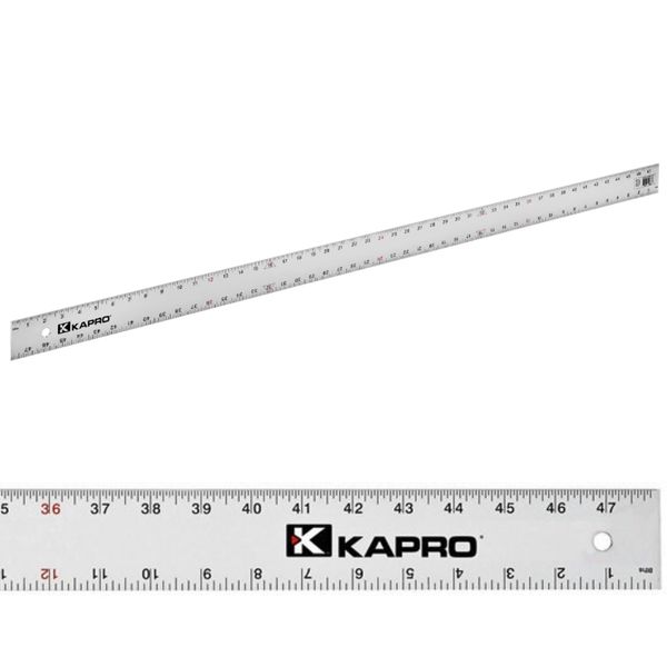 Kapro - 308 Straight Edge Ruler - ⅛” and 1/16” Increments - Contractor Grade - With Wear Resistant Printing - For Carpentry, Drywall, Drafting - Anodized Aluminum - 48 Inch