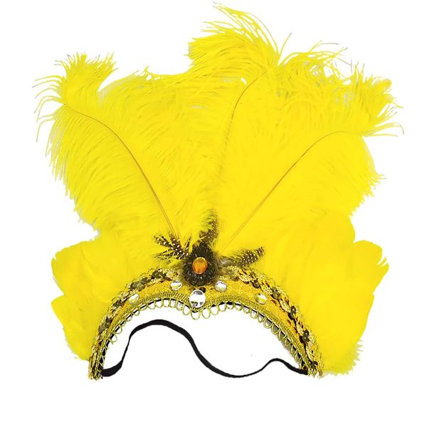 Goenb Mardi Gras Headband, Mardi Gras Headband for Women Girls Showgirl Carnival Feather Headpiece for Hawaii Costume Party (Yellow)