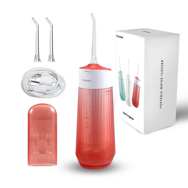 Reyzauyr Water Picks for Teeth Cleaning, Cordless Water Flossers for Teeth, Gums, Braces, Dental Care, Mini, Portable, and IPX7 Waterproof for Home & Travel, 160mL Tank, 3 Modes, 2 Tips(Red)