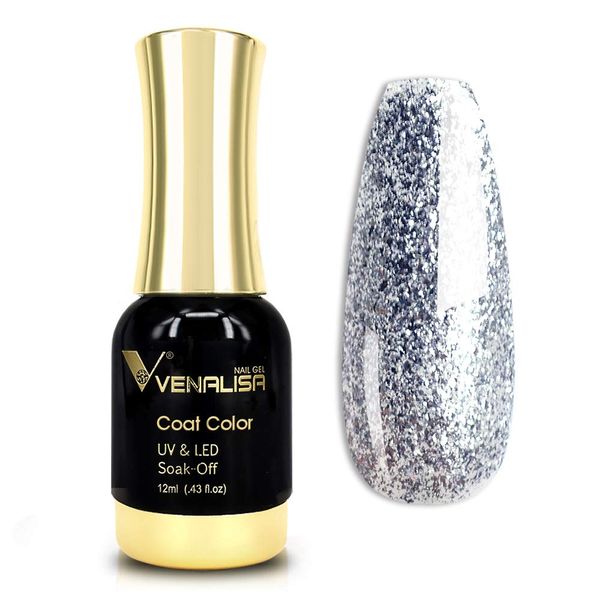 VENALISA Gel Nail Polish, 12ml Silver Glitter Color Soak Off UV LED Nail Gel Polish Nail Art Starter Manicure Salon DIY at Home, 0.43 OZ