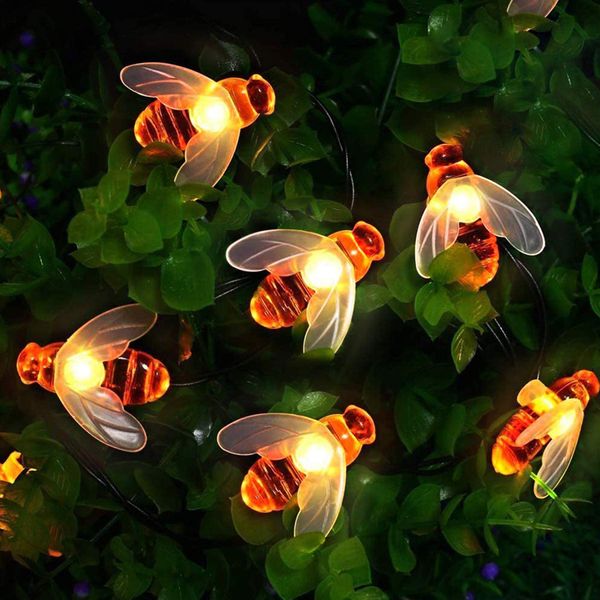 [50 LED] Solar Lichterkette aussen, Bienenlichterketten, 7M / 24Ft 8 Modi wasserdichte Außen/Innenbeleuchtung für Garten, Blume, Terrasse, Weihnachten, Hochzeiten, Partys (warmweiß)