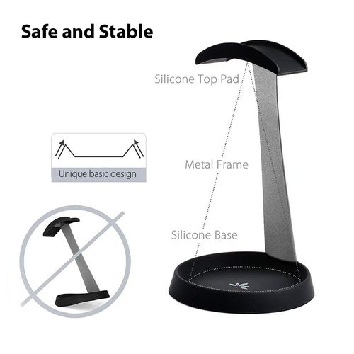Avantree Aluminum Desk Headphone Stand Hanger with Cable Holder for Sennheiser, Sony, Audio-Technica, Bose, Beats, AKG, Gaming Headset Display - HS102 Black