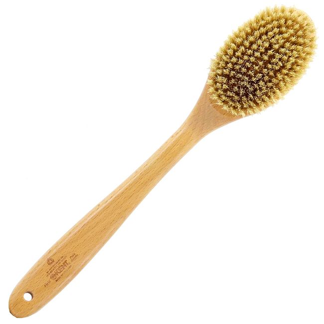 Kent FD10 Beechwood Wood Long Handle Shower Bath Body Brush. for Skin Exfoliate and Massage. 100% Boar Bristles. Best Back Body, Foot and Leg Scrubber Brushing for Wet and Dry Body. Made in England