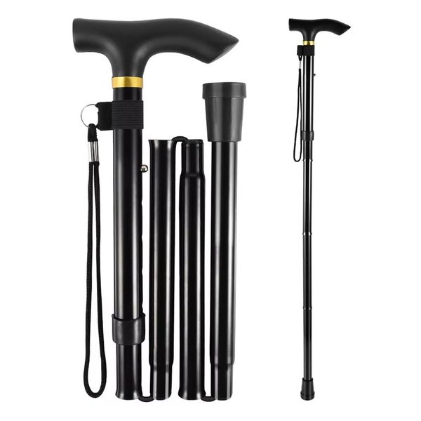 Extra Long Folding Walking Stick with Crutch Handle – Lightweight, Adjustable, and Portable | Black