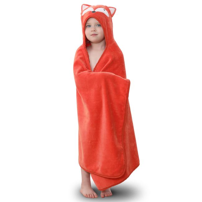 TBEZY Hooded Towel for Kids 100% Cotton Ultra Soft with Unique Animal Design Large for Infants 3-10 Years (Fox)