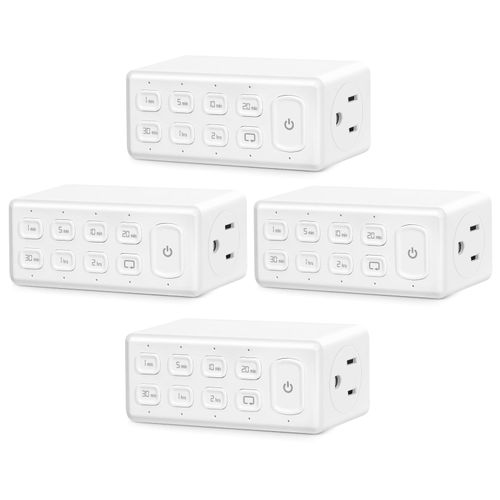 TOPELER Countdown Digital Timer Outlet, Plug-in Timer for Electrical Outlets with Repeat Function, Manual Override, Up to 4H Auto Shut Off Switch for Indoor Lamp, Fan, Aquarium, 1875W, ½ HP, 4 Pack