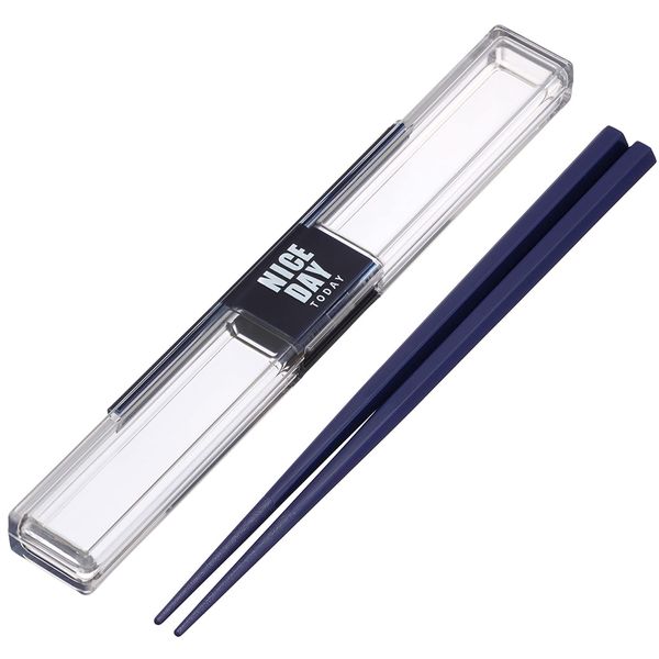 Iwasaki Industry Chopsticks Set, 7.1 inches (18 cm), Navy with Very Strong Case