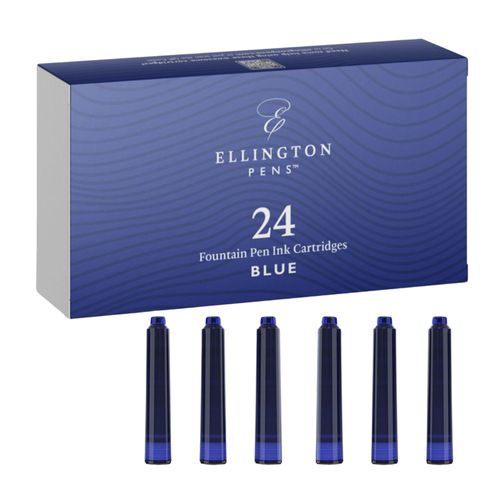 24 Blue Fountain Pen Ink Refills - 24 Pack International Standard Size Cartridges - Ink for Fountain Pens - Premium Quality & Non-Toxic, Long-Lasting & Waterproof Ink - Dries Quickly, Smooth Flow