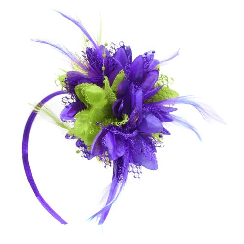Caprilite Purple and Lime Green Fascinator on Headband for Ascot Weddings