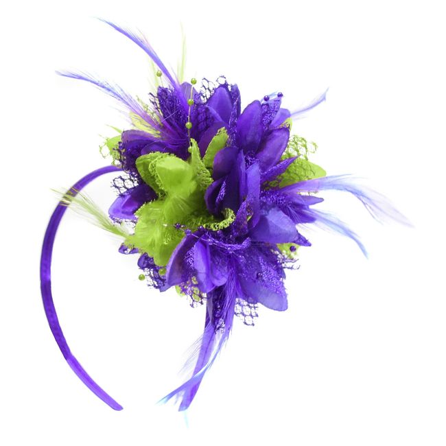 Caprilite Purple and Lime Green Fascinator on Headband for Ascot Weddings