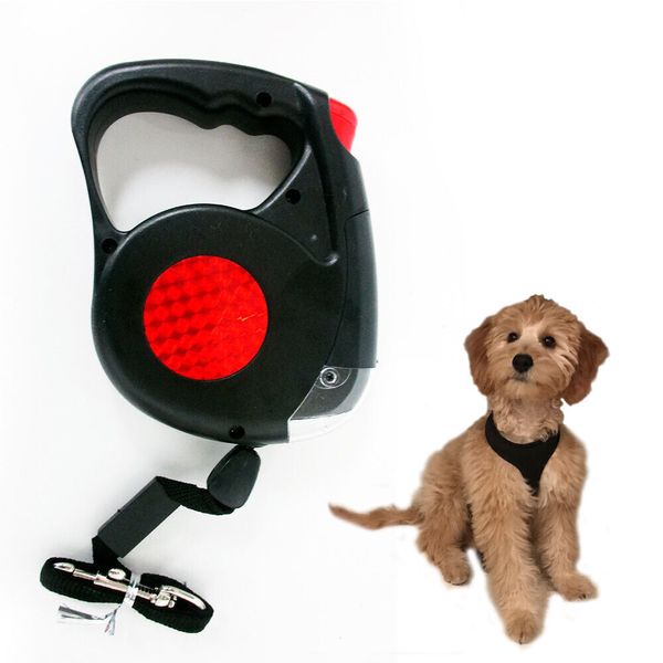 New 14.5 FT Retractable Pet Dog Leash With LED Flash Light Harness Collar Small