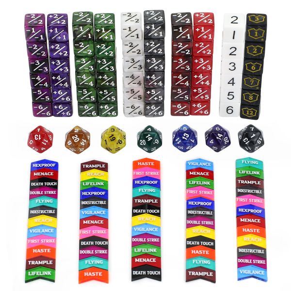 130PCS MTG Keyword Counters Tokens & MTG Life Counter Dice Set for Magic The Gathering, Compatible with MTG CCG Card Gaming Accessories
