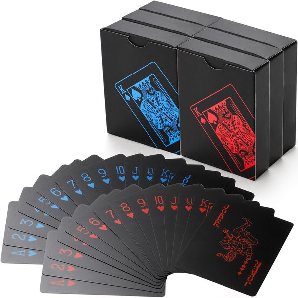 Pumtus 6 Decks of Waterproof Poker Cards, Plastic PVC Playing Cards, Standard Index Playing Cards with Gift Box, Magic Trick Cards for Party, Game, Blackjack, Euchre, Card Game