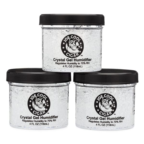 Joe Cool Cigar Crystal Gel Humidifier for Cigar Humidors (4 oz Jars) - 3 Pack