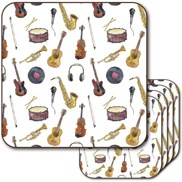 Coaster "Musical Instrument Pattern" 5 Piece Set with Same Pattern Illustration, Stylish Musical Instrument Pattern, Kitchen Supplies