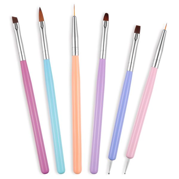 Qianyu 6 Pcs Nail Art Brushes Set Gel Polish Nail Art Design Drawing Pen Extension Painting Tools Fingernail Liner Brush and Dotting Pen Professional Nail Salon Gifts for Women Girls