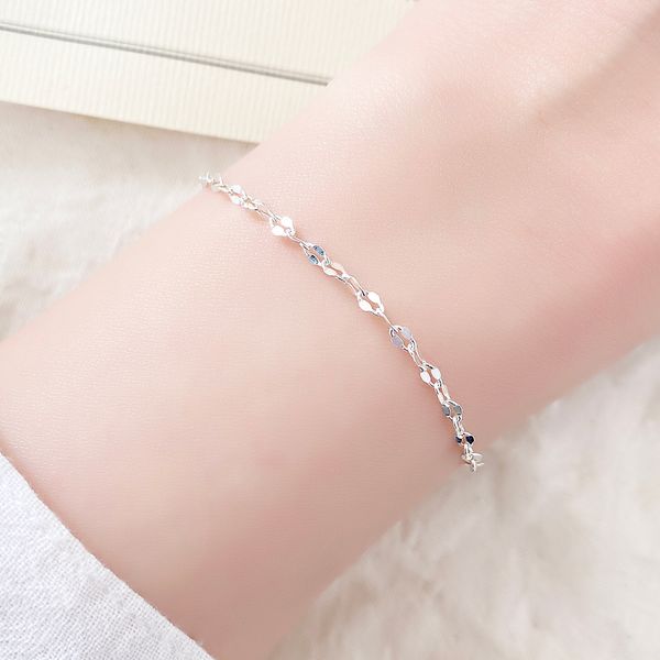 silver925 sparkling simple silver chain bold layered silver bracelet free size adjustable