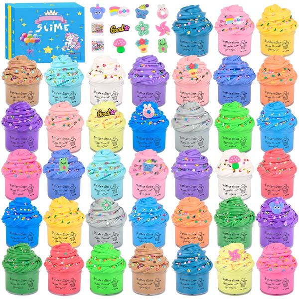 38 Pack Butter Slime Kit, Christmas Slime Sensory Tactile Fidget Toy, Educational Slime Toy, Soft & Non-Sticky, Birthday Gift Prize Party Favor for Girls Boys Kids 6 7 8 9 10 11 12