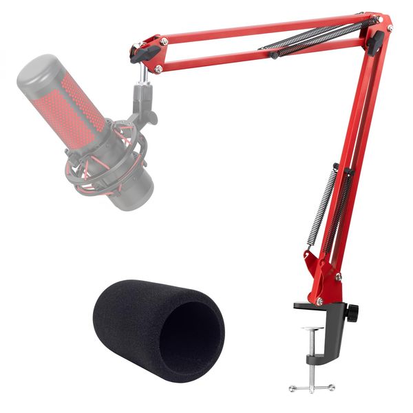 HyperX QuadCast Mikrofonarm Rot, Professioneller Studio Boom Arm mit Schaumstoff Pop-Filter, Mic Ständer kompatibel mit HyperX QuadCast S/ProCast Mikrofon 3/8" bis 5/8" Adapter von YOUSHARES