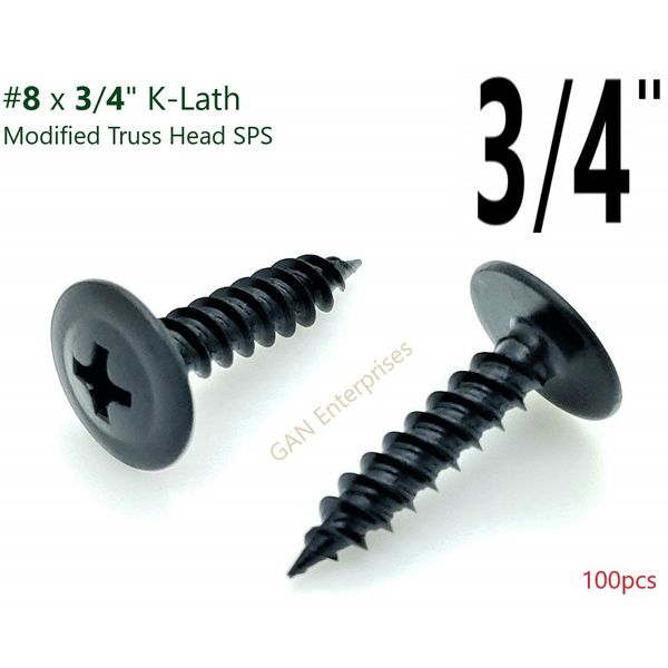 Modified Truss Head Screws #8 x 3/4", Sharp point K-Lath Black 100 Qty