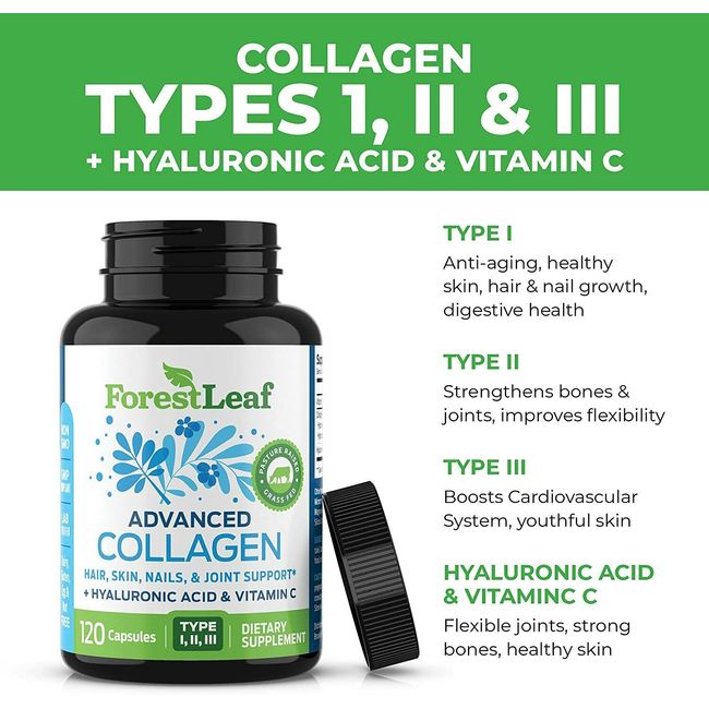 Advanced Collagen Supplement, Type 1, 2 and 3 with Hyaluronic Acid and Vitamin C