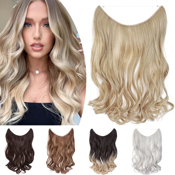 One Piece Wire In Hairpieces Matte Material Invisible Hair Extension Synthetic Wavy For Women Beauty, 20 Inch, Ash Blonde Mix Bleach Blonde