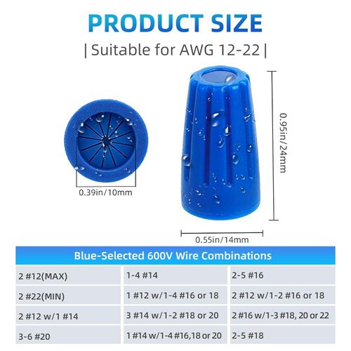 60PCS Waterproof Outdoor Wire Electrical Connectors,Sealant Twist Nuts Caps Cable Terminal Connector Gel for Landscape Light, Building Application, Wet Location Installation, 22AWG-12AWG, Medium Size