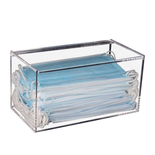 KOEMEHR Acrylic Mask Storage Box with Lid, Transparent Dust-Proof Dispenser Container for Masks, Coffee Capsule, Eyeshadows, Lipsticks, Cotton Swabs and More, Clear