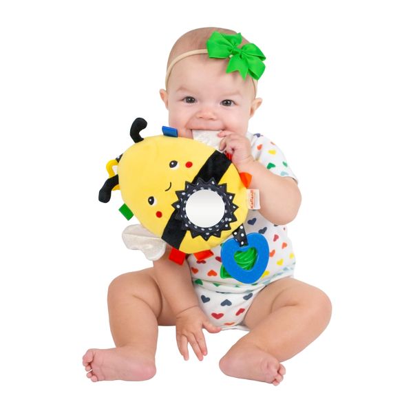 Kalianii Squish 'N Play Bee Activity Toy- Multi-Sensory Learning Baby Toy - Stroller Toy, Car Seat Toy, Tummy Time Toy, Teether Toy, Baby Gift- with Mirror, Rattle & Taggies