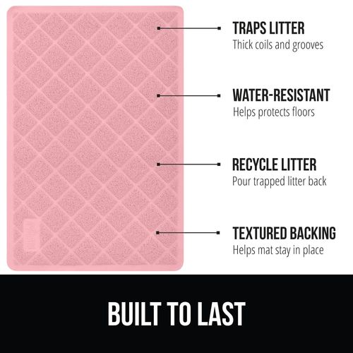 GORILLA GRIP Cat Litter Box Mat, 35x23, Water Resistant, US Designed Kitty Litter Trapping Mats, Easy to Clean, Scatter Control, Less Mess and Clean Floors, Kitten Supplies for Indoor Cats, Light Pink