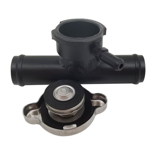 HCHCSPEED 35mm Aluminum Radiator Inline Filler Neck Coolant Hose 45 Degrees With Cap Black