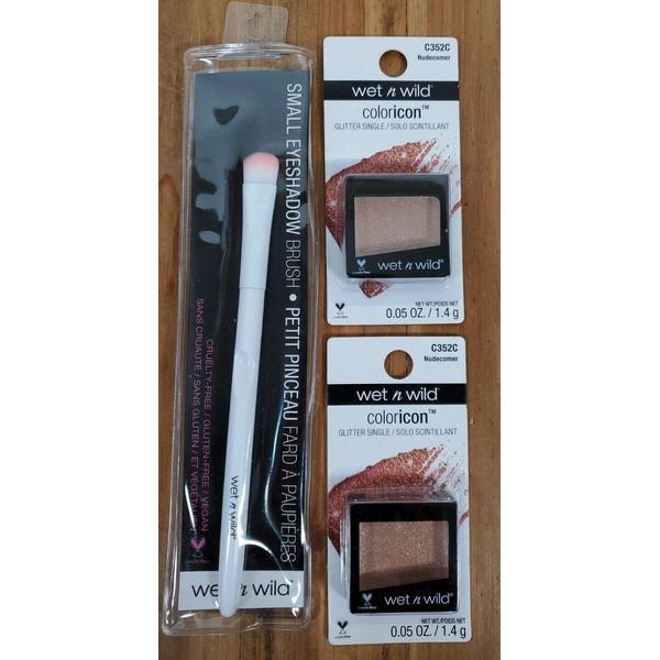 Wet n Wild Nudecomer Coloricon Glitter Single Lot of 2 Plus FREE Eyeshadow Brush