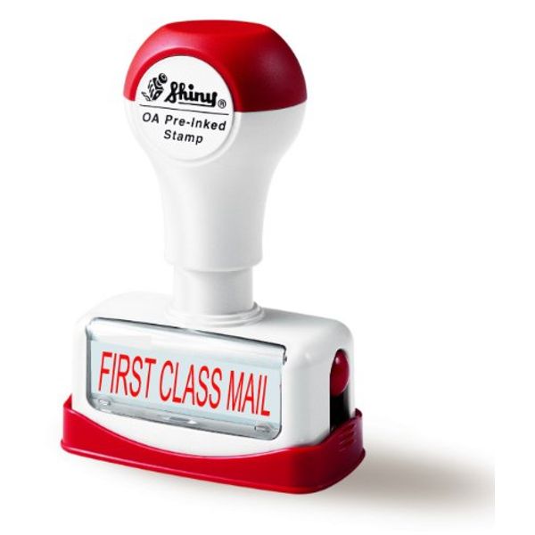 Shiny Pre - Inked Rubber Stamp First Class Mail - Red