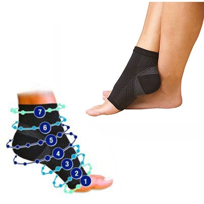 Multitrust 1 Pair Compression Foot Ankle Angel Sleeve Anti Fatigue Sock for Ankle Swelling Plantar (L/XL)