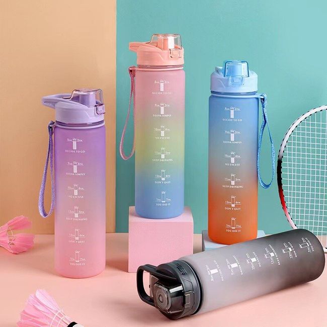1 Liter Water Bottle with Time Marker and Straw Motivational Sport