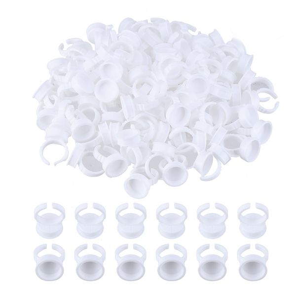 CCINEE 100pcs Disposable Tattoo Eyelash Extension Glue Rings Plastic Glue Holder Rings for Makeup Nail Art Microblading