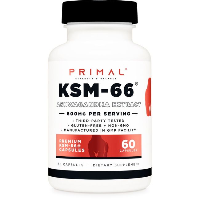 Primal KSM-66 Ashwagandha Capsules (60 Capsules / 60 Servings, 600 mg KSM-66)