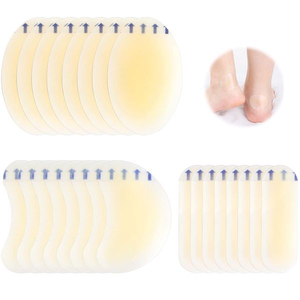 24 PCS Blister Plasters Bandages, Gel Blister Cushion Pads Invisible Blister Prevention Patches Hydrocolloid Gel Blister Plaster Waterproof Blister Plasters for Feet Heel Toes