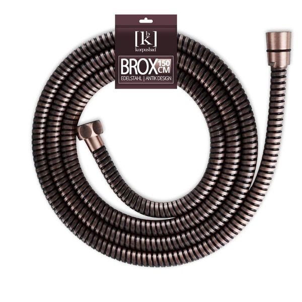 Design Duschschlauch BROX in Bronze Antik | Länge: 1500 mm | Geeignet von 0,5 bis 8 Bar | max. 90°C | DIN-Ansichlüsse 1/2 Zoll