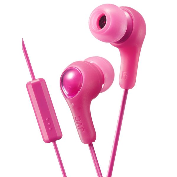 JVC Gumy Plus In Ear Headphones Earphones with Bass Boost, Comfortable Earbuds and Built In Mic and Remote for Call Handling, Pink