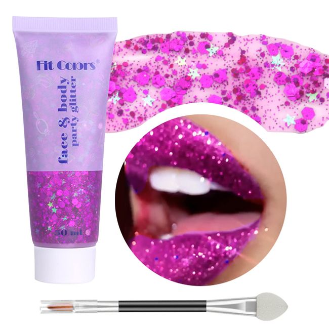 Vücut Glitter Jel Tıknaz Payetler Glitter Sıvı Jel Festivali Glitter Yüz Deniz Kızı Pullu Glitter Kozmetik Saç, Yüz, Vücut, Tırnak için (Mor 50ml)