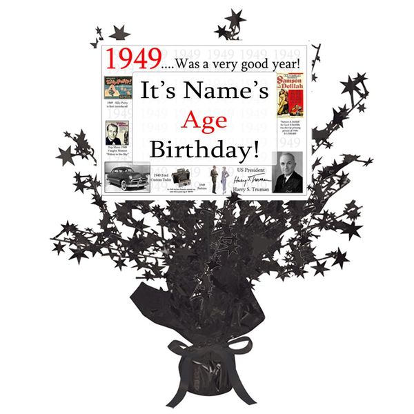 1949-75th Birthday Customized Black Star Centerpiece (Each)