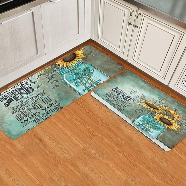 Kitchen Floor Mat Floral Comfort Cushion Anti-fatigue Mat Set of 2 Standing Waterproof Kitchen Rug Set Home, 15.7x23.6inch+15.7x47.2inch