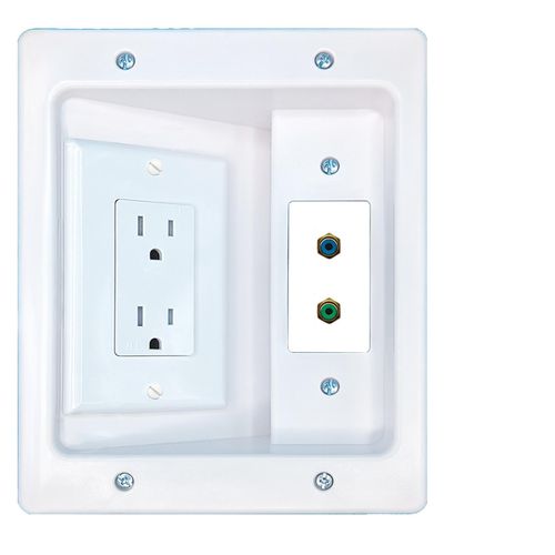 RiteAV RCA-Blue RCA-Green Recessed Wall Plate Cable Concealer Management Kit with Power Outlet Hides Cords and Cables