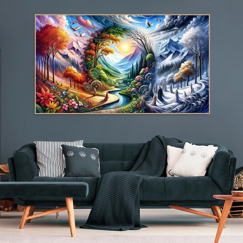 5D Large Diamond Art Painting,Four Season Diamond Art Kits for Adults,DIY Full Drill Crystal Rhinestone Arts and Crafts,bird Flowers mountain Art Painting with Diamond Home Wall Decor 27.5 X 15.7inch