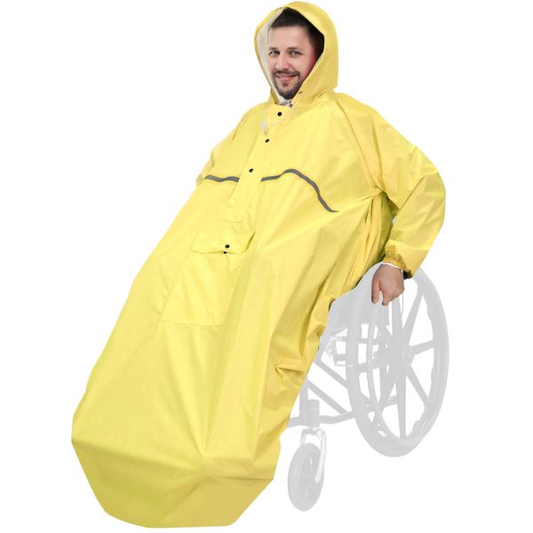 Anyoo Waterproof Wheelchair Poncho Cover with Sleeves, Lightweight Rain Poncho Cape Shield with Elastics Provide Dry Protection for Wheelchairs, Unisex, Yellow, One Size