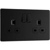 BG Electrical Double Switched Power Plug Wall Socket, Flatplate Screwless, Matt Black, 13A, FFB22B