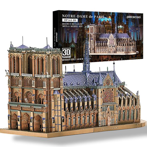 Piececool 3D Puzzle Metal Notre Dame de Paris, Scenic Buildings Craft Model Kits for Adults to Build, 3D Puzzles Adult Teens for 304 Stainless Steel, Ideal as Gifts, Home Decoration, DIY, 382 Pieces