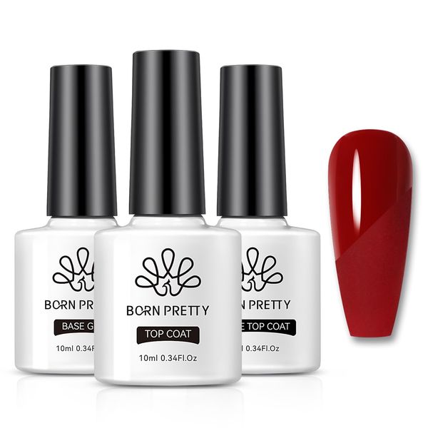 Born Pretty 3Pcs Base & Top Coat Set, No Wipe Gel Matte Top Coat & High Glossy Top Coat, Base Gel for Long Lasting Nails Shine Finish, Nail Art DIY Design Manicure Gifts for Women 3-Pack