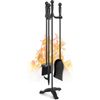 Fireplace Tools Set 4 Pcs 30 Inch Black Wrought Iron Large Fire Tool Set for Out